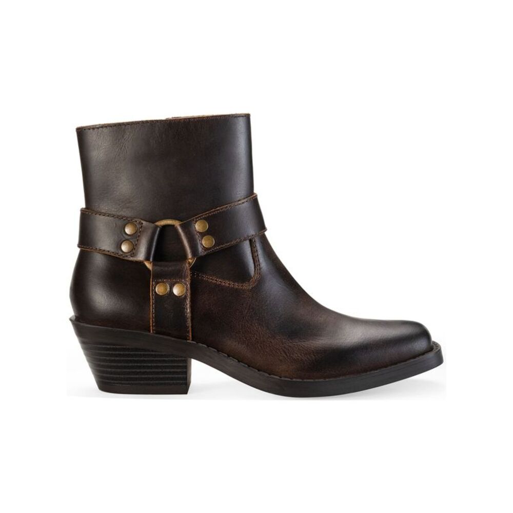 SUN STONE Womens Brown Non-Slip Square Toe Stacked Heel Leather Booties 6.5 - Picture 1 of 4